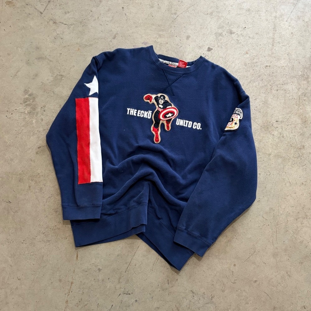 Vintage Ecko Unltd Marvel Captain America Sweatshirt Navy Blue XL Streetwear